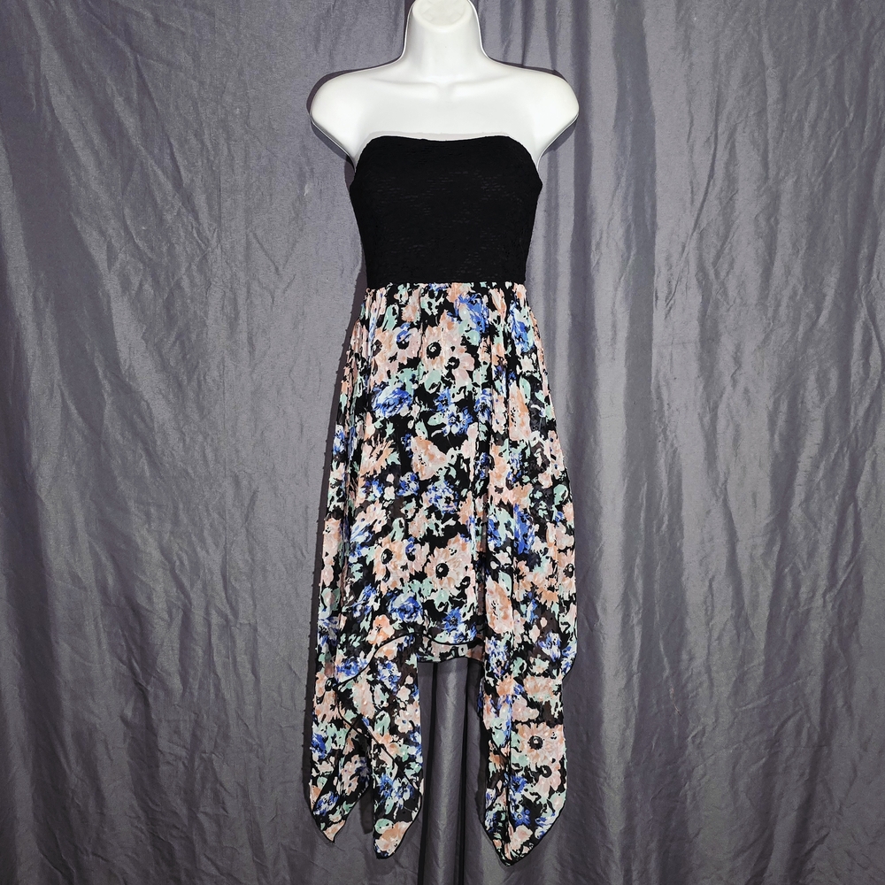 Floral Handkerchief Hem Strapless Dress Medium 7-9 Lace Cutout No Boundaries
